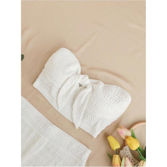 Women's Summer 2 Piece Set Polyester Crop Top and Shorts Casual Beach - Picture 3 of 5